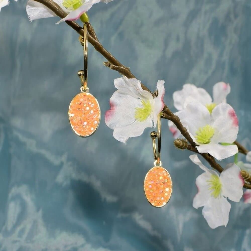 Peyton Sparkles Coral Orange Oval Sugar Crystal Drop Hoop Earrings Gift Packaged - Thumbnail 4