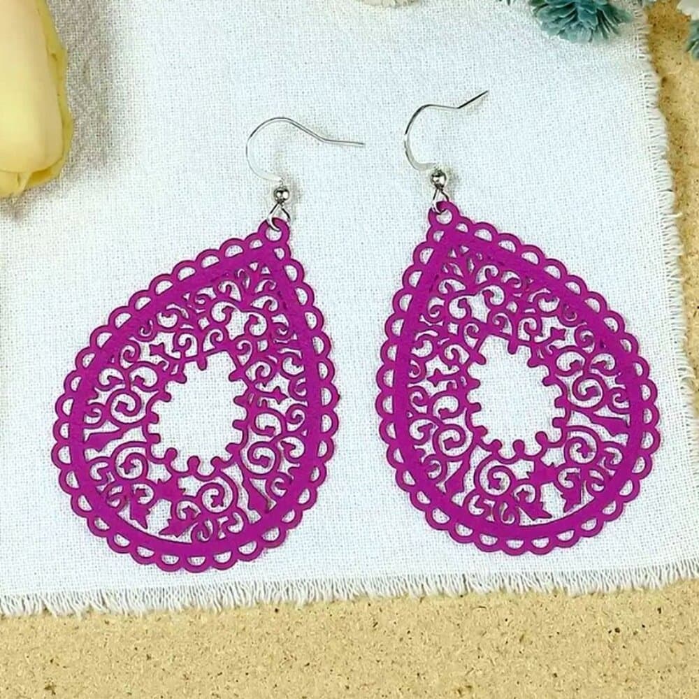 Ophelia Filigree Teardrop Water Drop Dangle Earrings Purple Plum Gift Packaged - Thumbnail 7