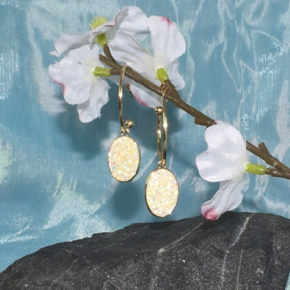 Peyton Sparkles Champagne Oval Sugar Crystal Drop Hoop Earrings Gift Packaged - Thumbnail 4