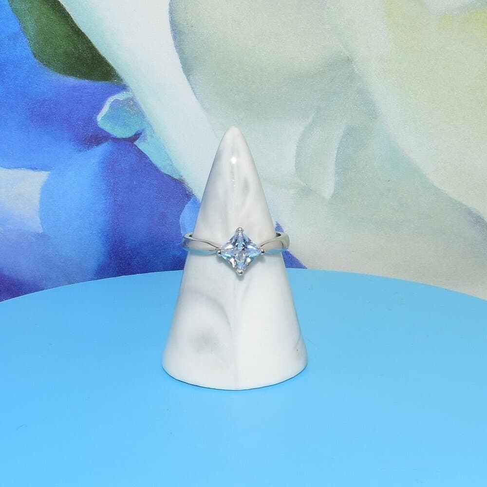 Reina Princess Cut Rhombus Solitaire 925 Sterling Silver Ring Size 8 Gift Boxed - Thumbnail 4