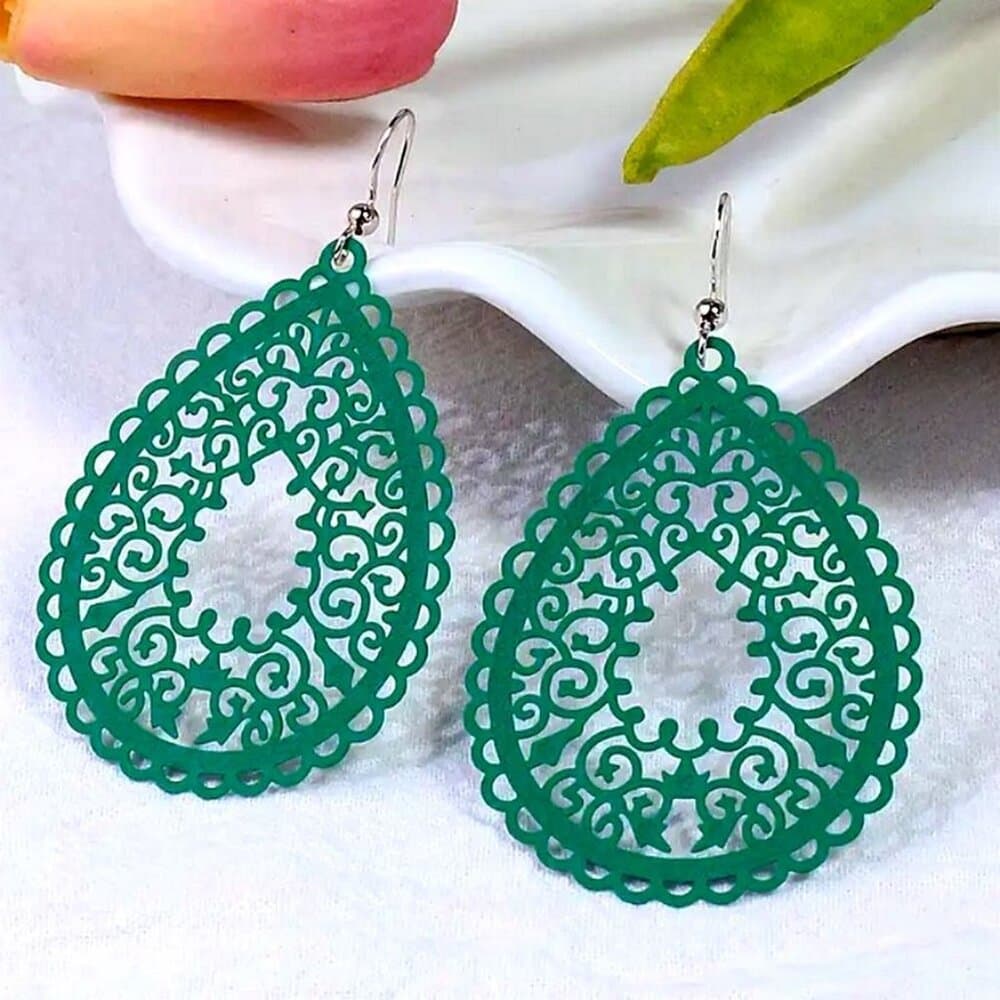 Ophelia Filigree Teardrop Water Drop Dangle Earrings Pine Green Gift Packaged - Thumbnail 3