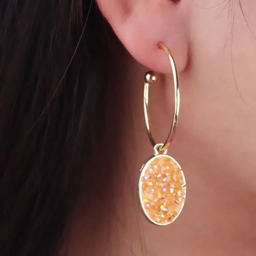 Peyton Sparkles Coral Orange Oval Sugar Crystal Drop Hoop Earrings Gift Packaged - Thumbnail 3