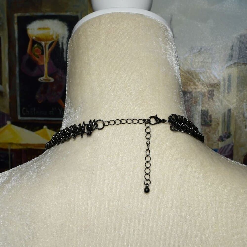 Ornate Jeweled Pendant Heavy Dark Silver Infinity Link Chain Caroline C. Estate - Thumbnail 4
