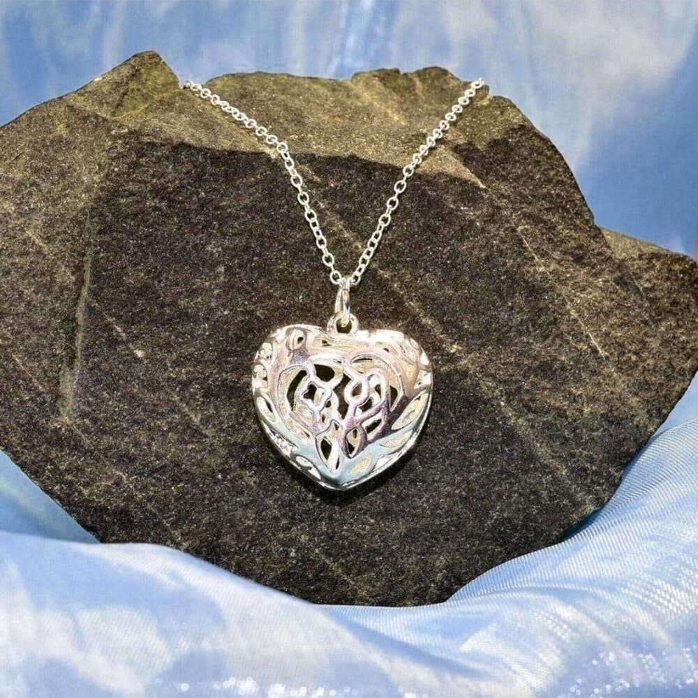 Paulina Filigree Full Heart Sterling Silver Pendant Necklace Gift Boxed - Thumbnail 2