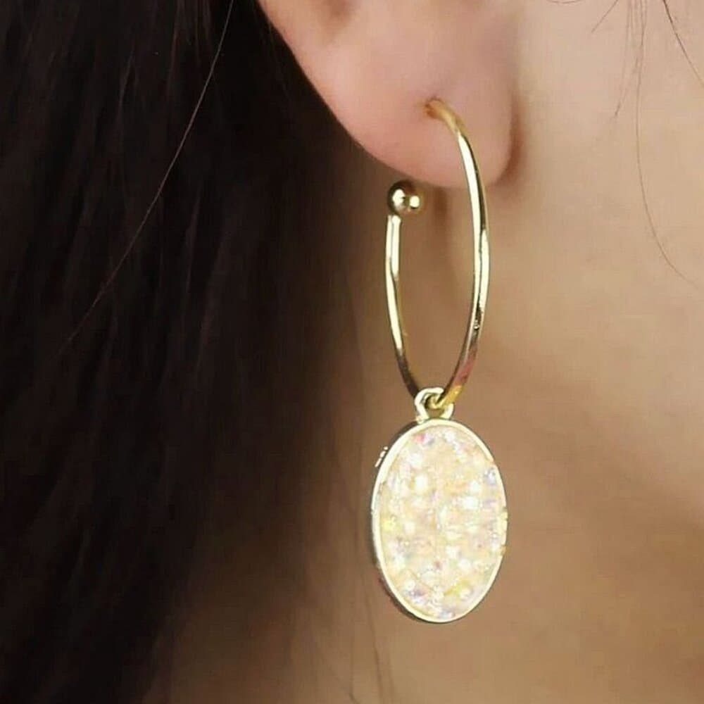 Peyton Sparkles Champagne Oval Sugar Crystal Drop Hoop Earrings Gift Packaged - Thumbnail 3