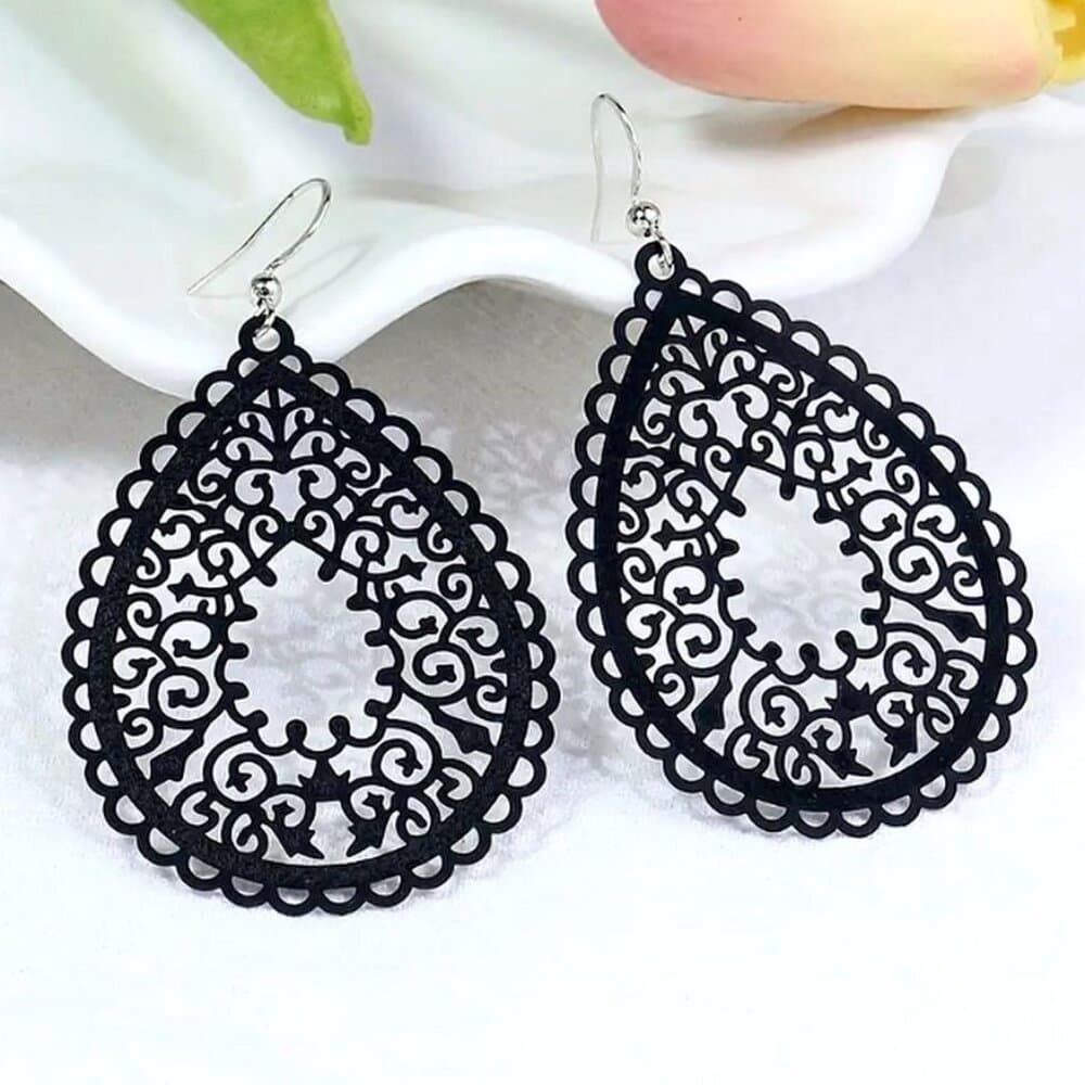 Ophelia Filigree Teardrop Water Drop Dangle Earrings Jet Set Black Gift Packaged - Thumbnail 8