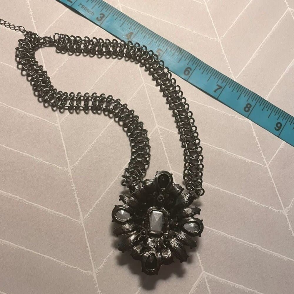 Ornate Jeweled Pendant Heavy Dark Silver Infinity Link Chain Caroline C. Estate - Thumbnail 6