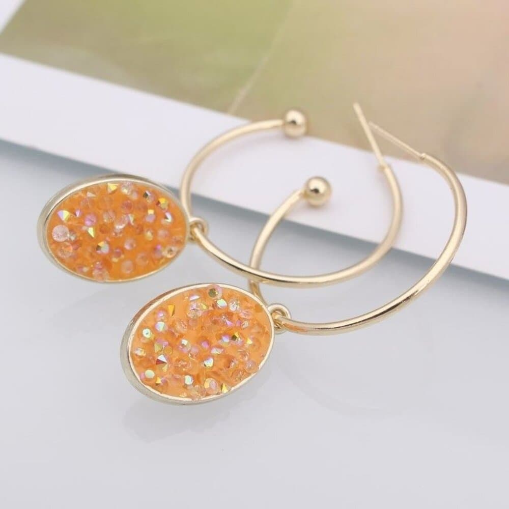 Peyton Sparkles Coral Orange Oval Sugar Crystal Drop Hoop Earrings Gift Packaged - Thumbnail 2