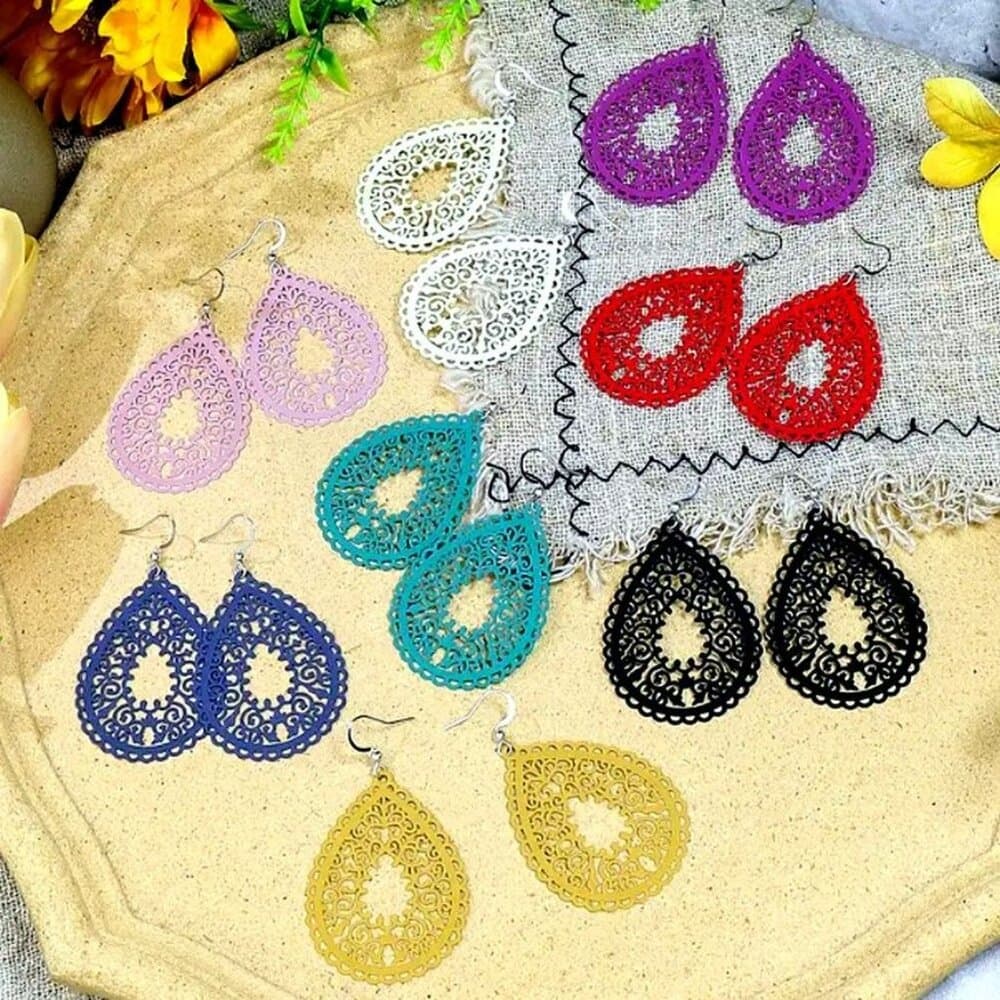 Ophelia Filigree Teardrop Water Drop Dangle Earrings Purple Plum Gift Packaged - Thumbnail 2