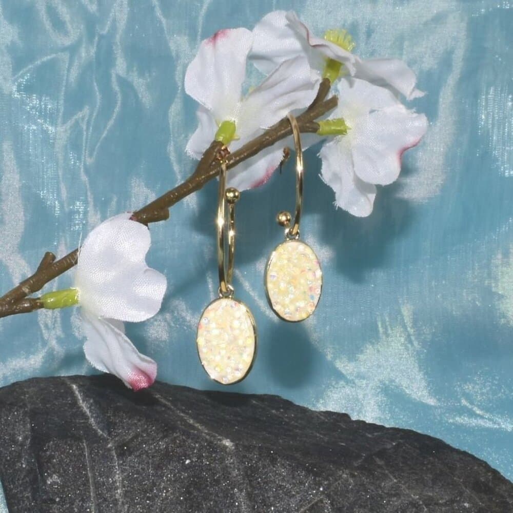 Peyton Sparkles Champagne Oval Sugar Crystal Drop Hoop Earrings Gift Packaged - Thumbnail 9