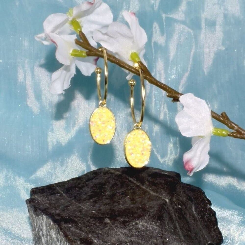 Peyton Sparkles Sweet Yellow Oval Sugar Crystal Drop Hoop Earrings Gift Packaged - Thumbnail 4