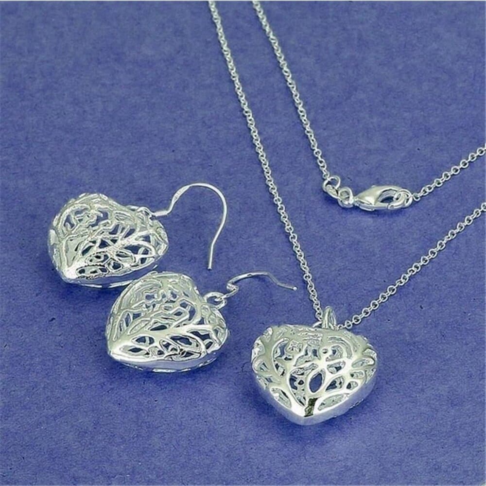 Paulina Filigree Large Full Heart Dangle 925 Sterling Silver Earrings Gift Boxed - Thumbnail 2