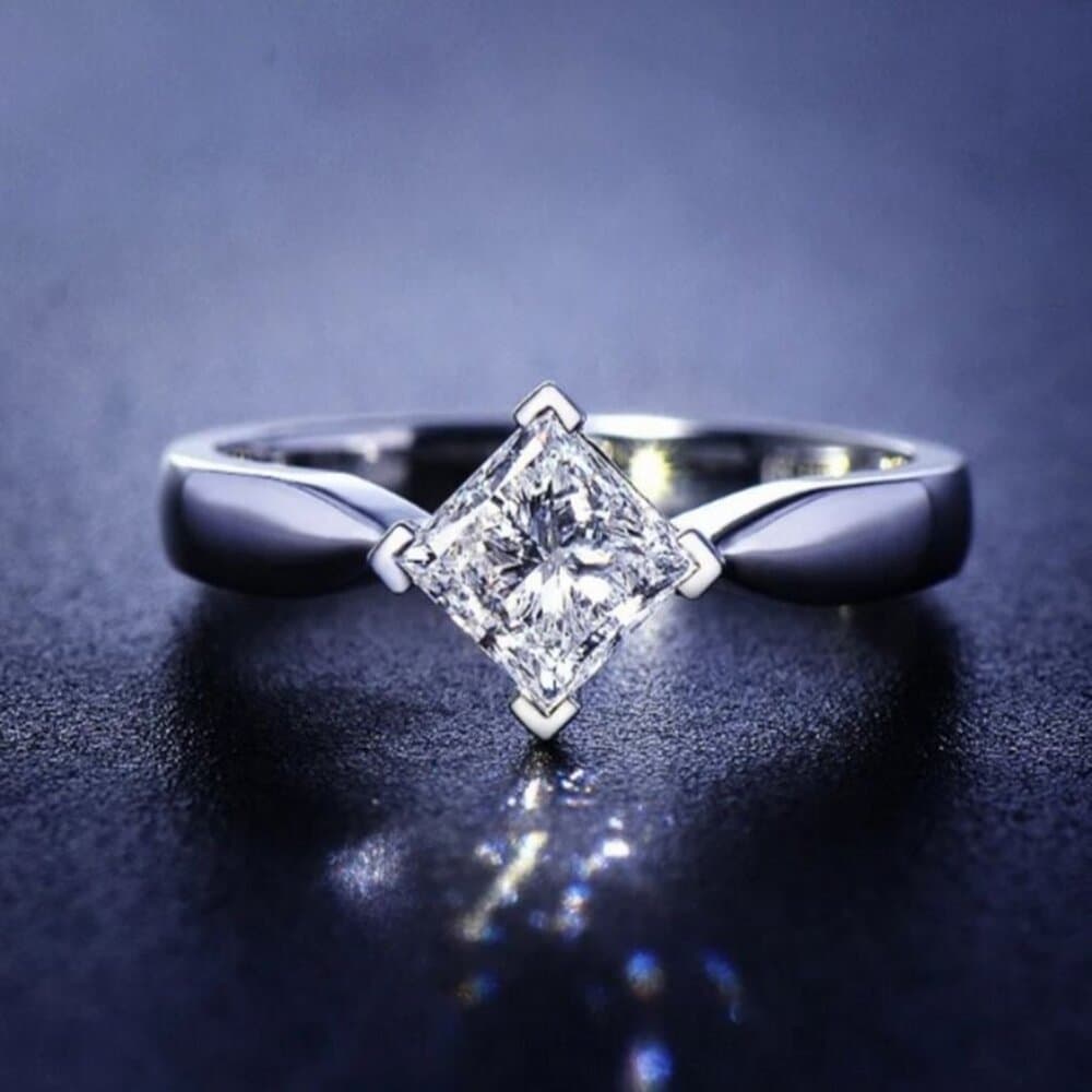 Reina Princess Cut Rhombus Solitaire 925 Sterling Silver Ring Size 8 Gift Boxed - Thumbnail 2