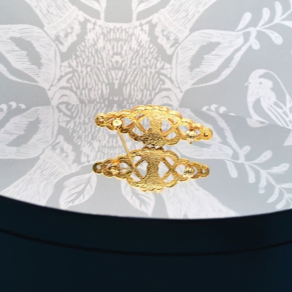 Pearl Accented Gold Filigree Brooch Pin Caroline C Estate Collection Piece - Thumbnail 3