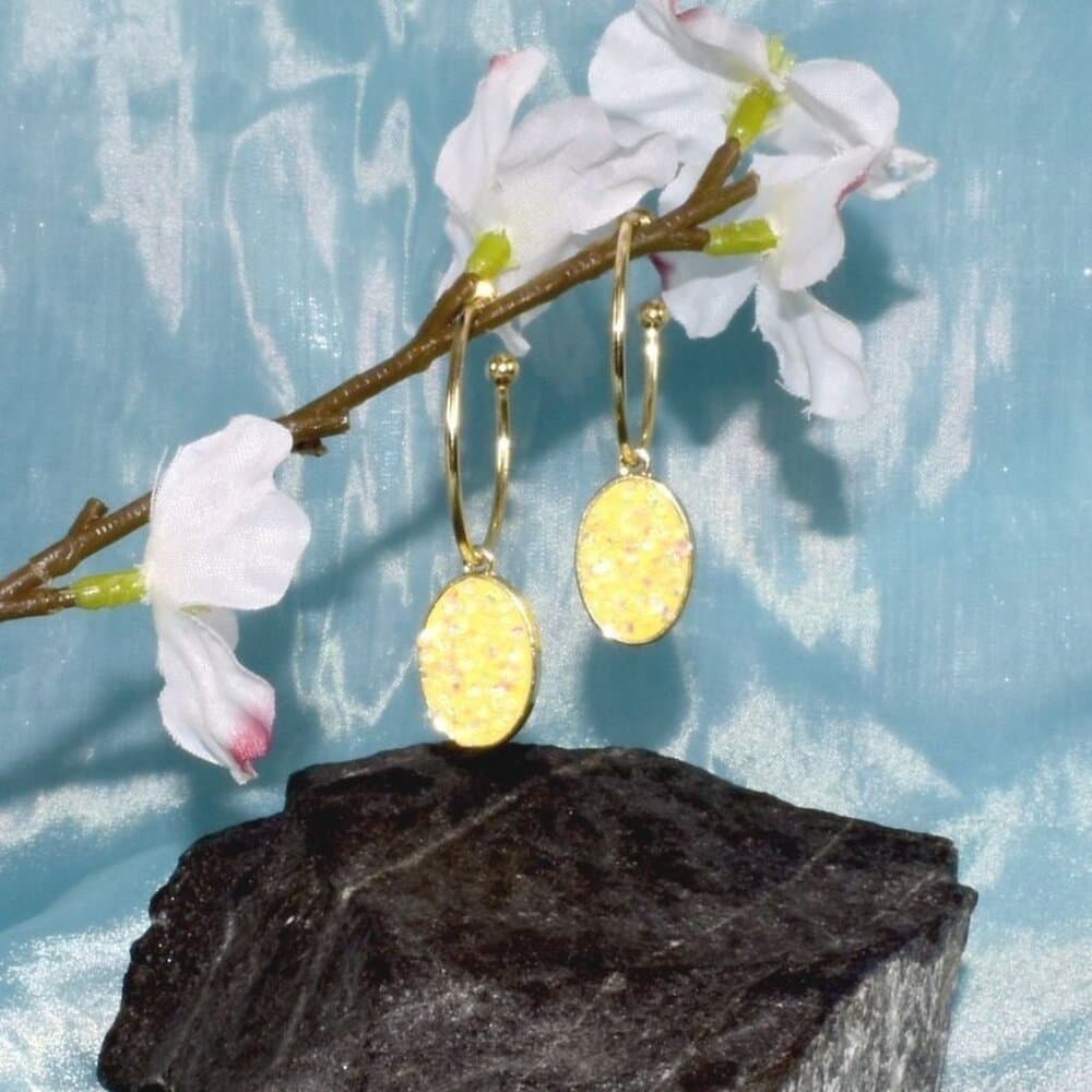 Peyton Sparkles Sweet Yellow Oval Sugar Crystal Drop Hoop Earrings Gift Packaged - Thumbnail 9