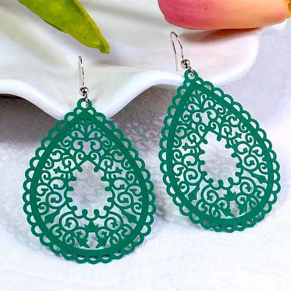 Ophelia Filigree Teardrop Water Drop Dangle Earrings Pine Green Gift Packaged - Thumbnail 8