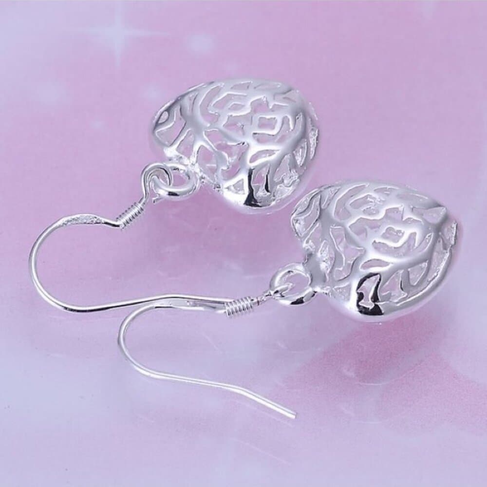 Paulina Filigree Small Heart Dangle 925 Sterling Silver Earrings Gift Boxed - Thumbnail 2