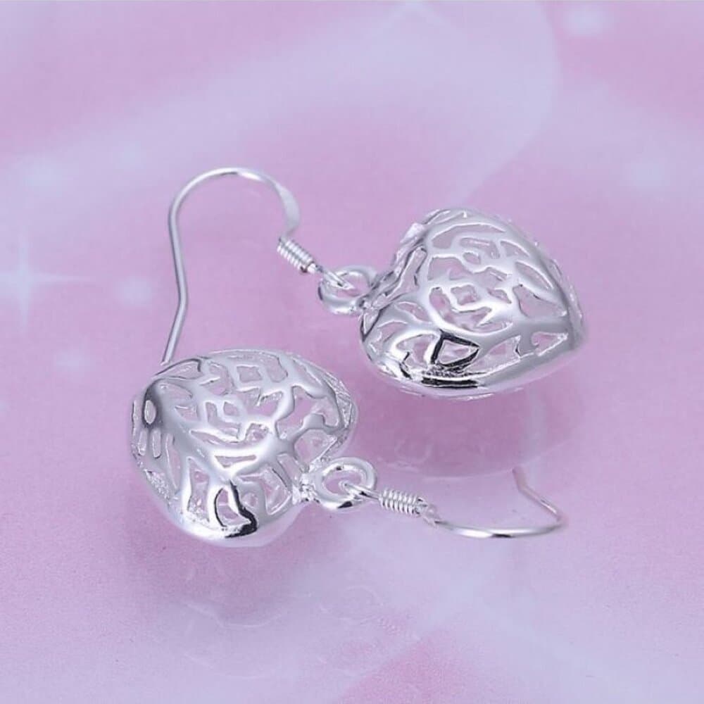 Paulina Filigree Small Heart Dangle 925 Sterling Silver Earrings Gift Boxed - Thumbnail 3