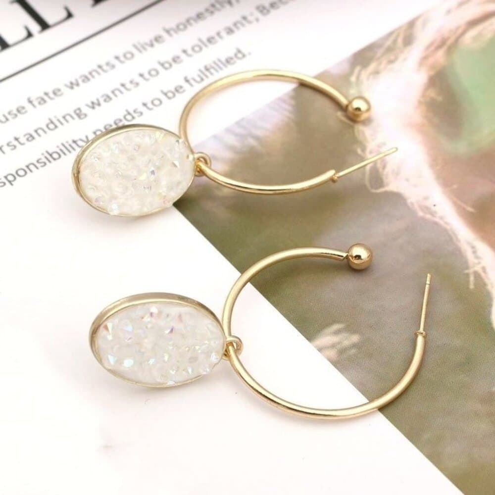 Peyton Sparkles Champagne Oval Sugar Crystal Drop Hoop Earrings Gift Packaged - Thumbnail 2