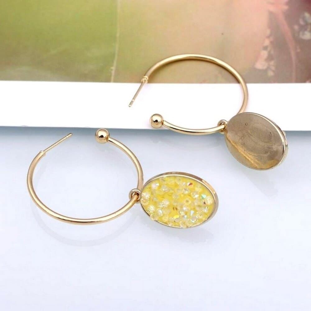 Peyton Sparkles Sweet Yellow Oval Sugar Crystal Drop Hoop Earrings Gift Packaged - Thumbnail 3