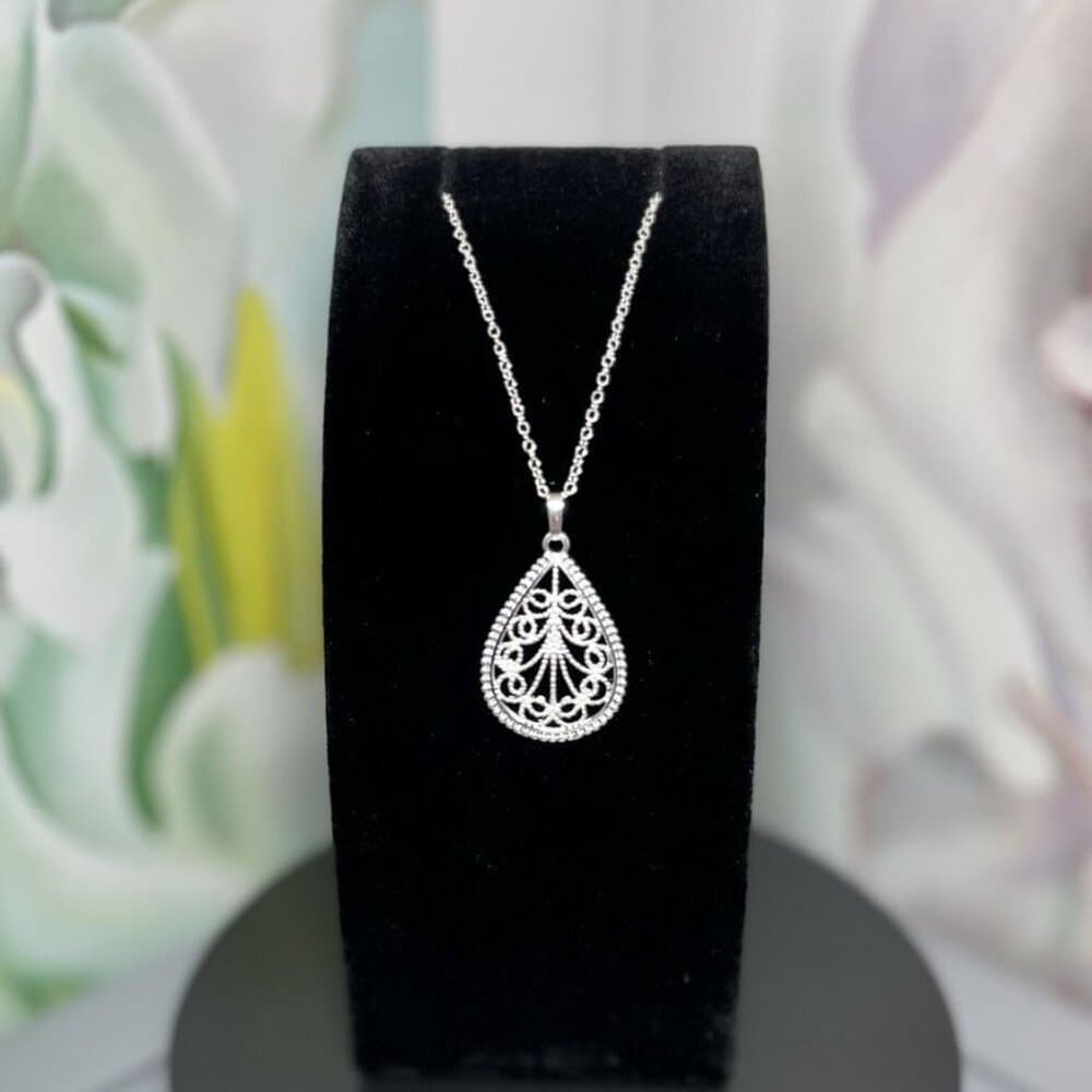 Mikaela Lane Filigree 925 Sterling Silver Teardrop Pendant Necklace Gift Boxed - Thumbnail 2
