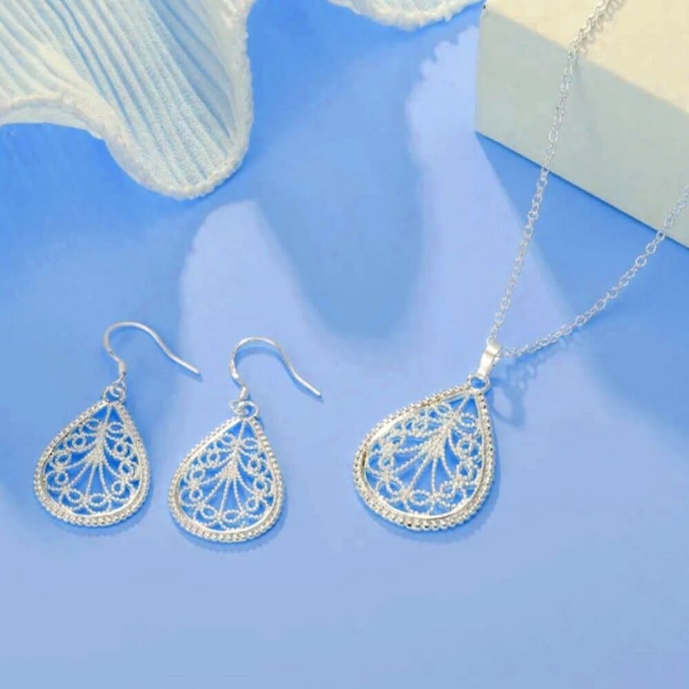 Mikaela Lane Filigree Scrolls 925 Sterling Silver Teardrop Earrings Gift Boxed - Thumbnail 5