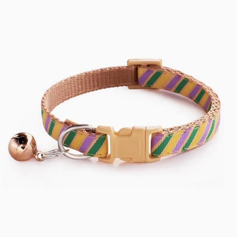 Marlee Candy Stripe Khaki Green Purple Bell Cat Collar with Toys Gift Packaged - Thumbnail 4