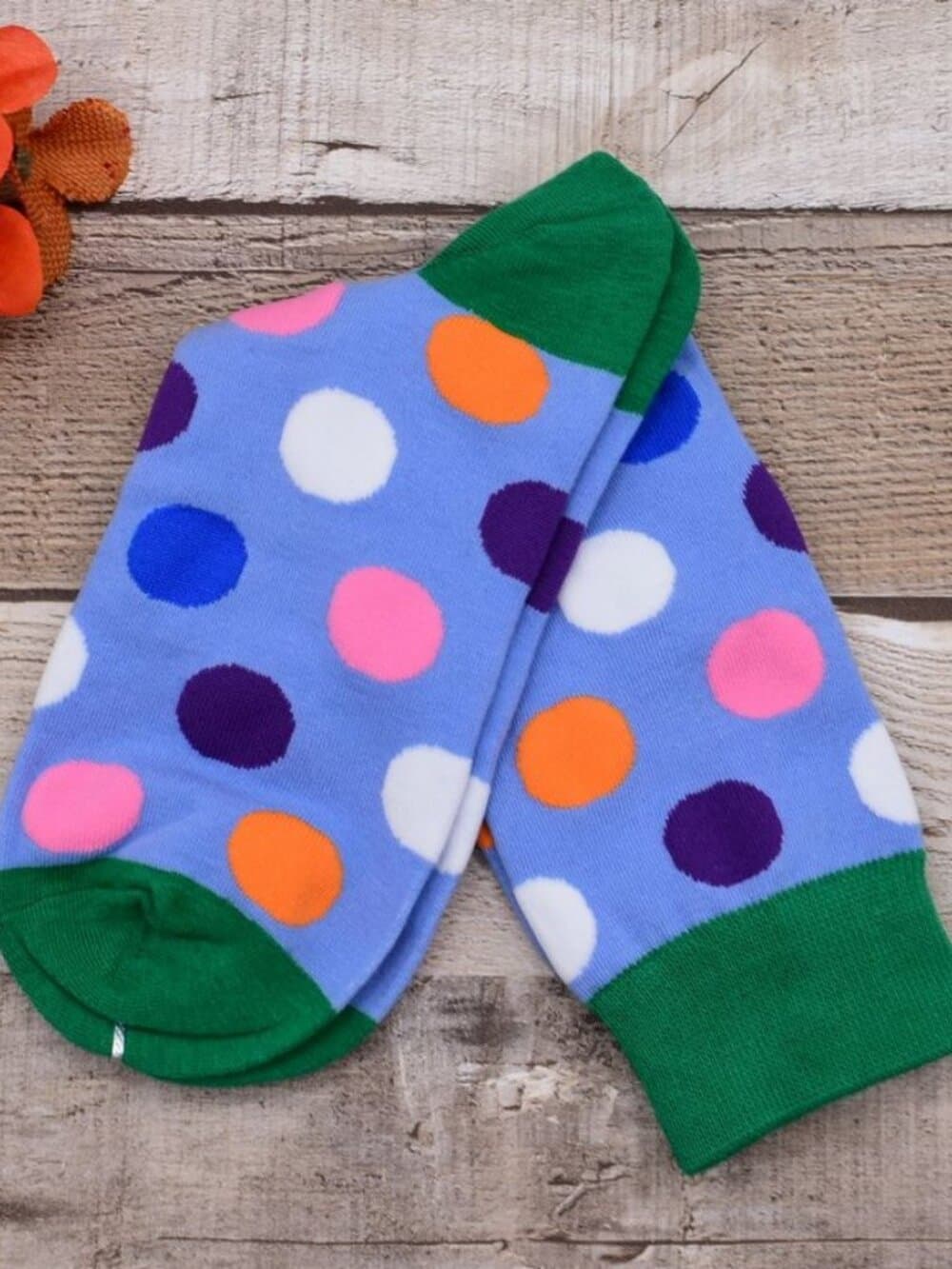 Miley Splash Womens Polka Dot Socks Colorful Dots on Blue Green Heel and Toe - Thumbnail 5