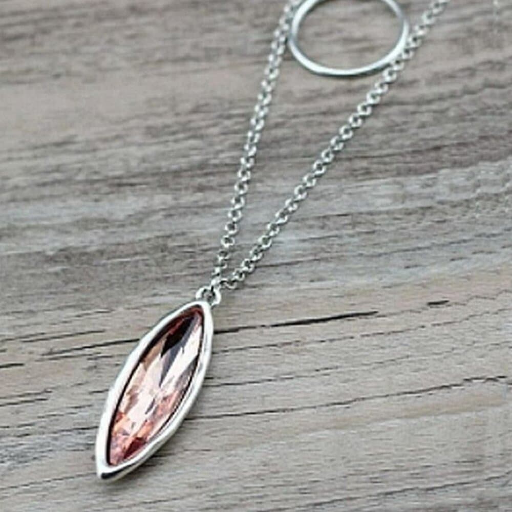 Marlowe Ellipse Circle Layered Pink to Coral Crystal Necklace Gift Packaged - Thumbnail 2