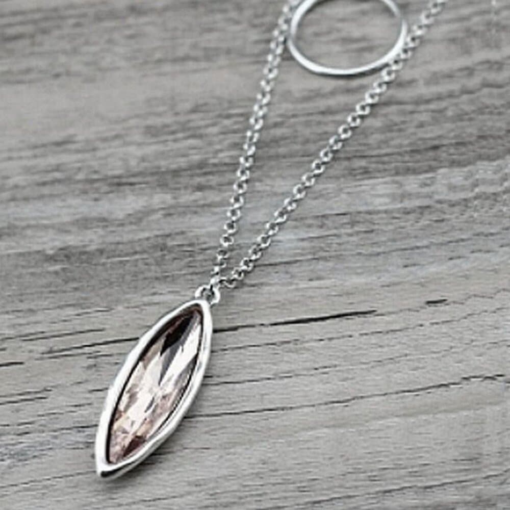 Marlowe Ellipse Circle Layered Light Champagne Crystal Necklace Gift Packaged - Thumbnail 2