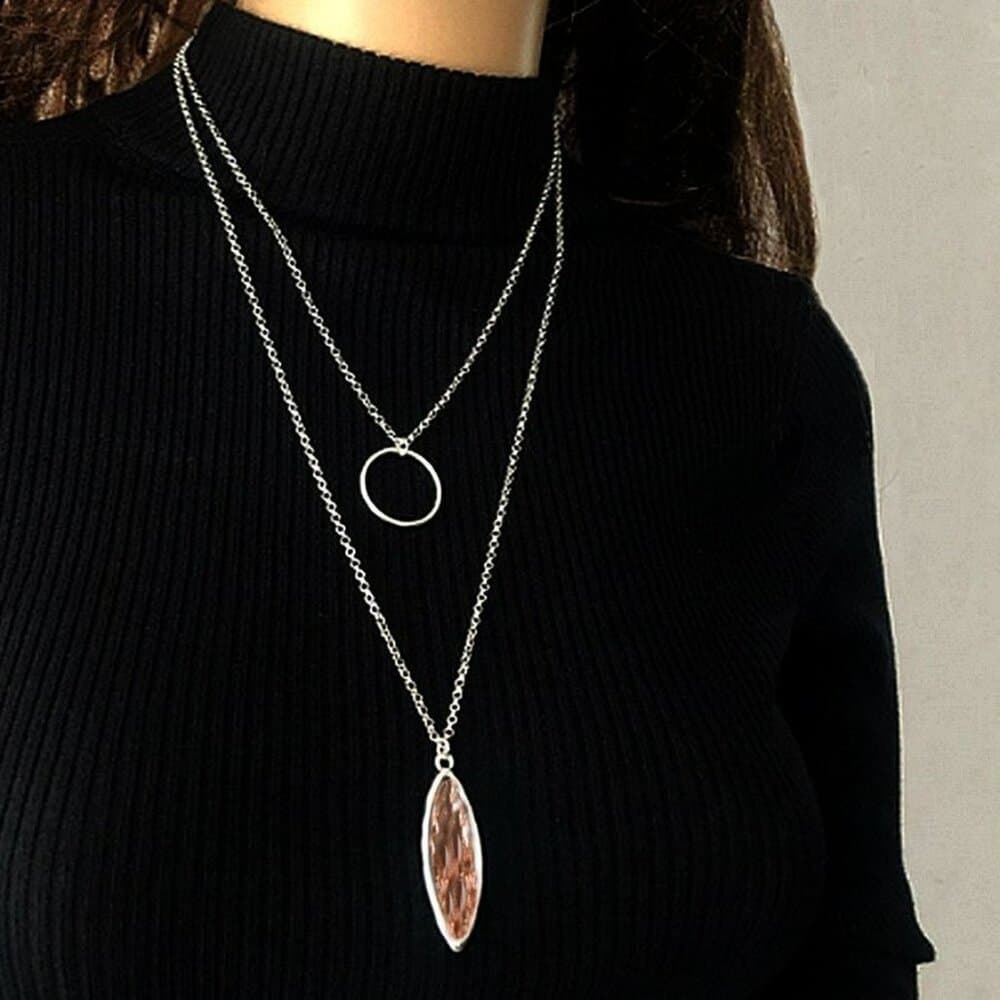 Marlowe Ellipse Circle Layered Pink to Coral Crystal Necklace Gift Packaged - Thumbnail 3