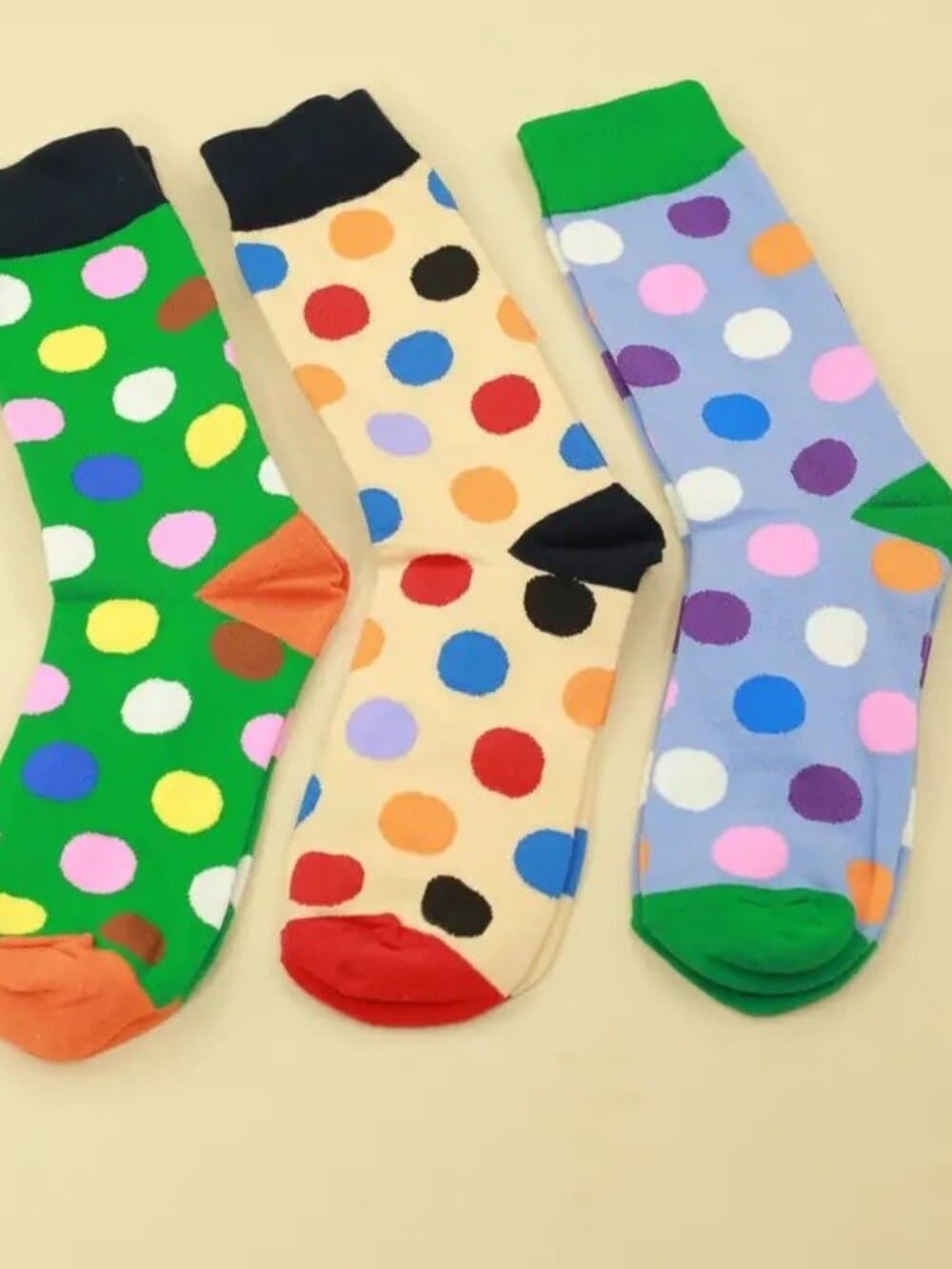 Miley Splash Womens Polka Dot Socks Colorful Dots on Green Orange Heel and Toe - Thumbnail 2