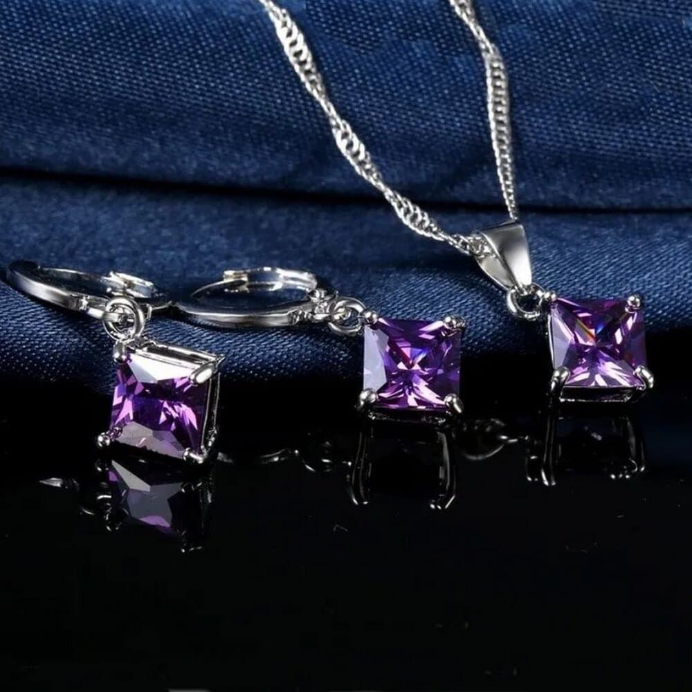 Mia Sincerity Simulated Purple Amethyst 925 Sterling Silver Pendant Necklace Gif - Thumbnail 3