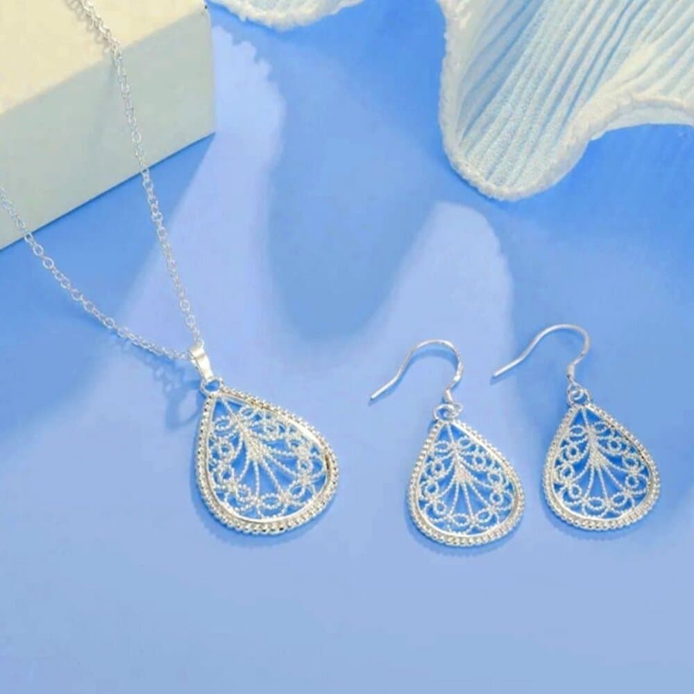 Mikaela Lane Filigree 925 Sterling Silver Teardrop Pendant Necklace Gift Boxed - Thumbnail 3
