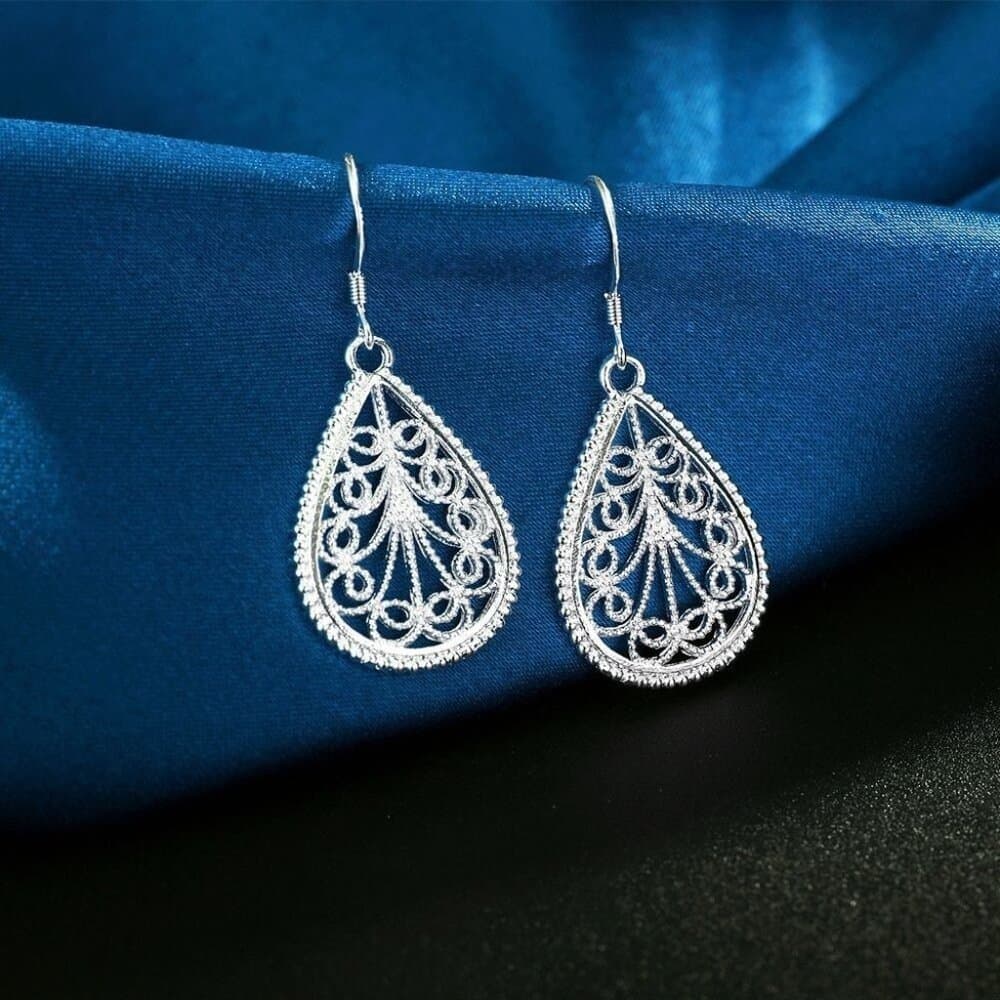 Mikaela Lane Filigree 925 Sterling Silver Teardrop Necklace Earrings Gift Set - Thumbnail 3