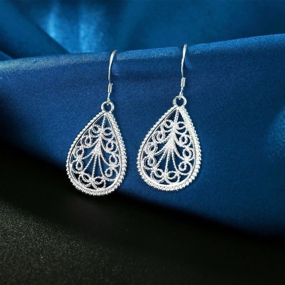 Mikaela Lane Filigree Scrolls 925 Sterling Silver Teardrop Earrings Gift Boxed - Thumbnail 6