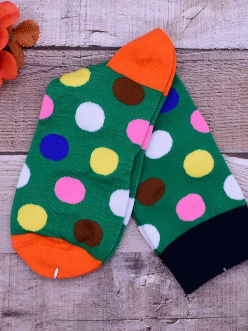 Miley Splash Womens Polka Dot Socks Colorful Dots on Green Orange Heel and Toe - Thumbnail 5