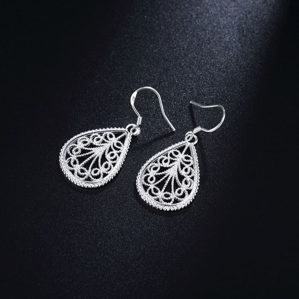 Mikaela Lane Filigree Scrolls 925 Sterling Silver Teardrop Earrings Gift Boxed - Thumbnail 2