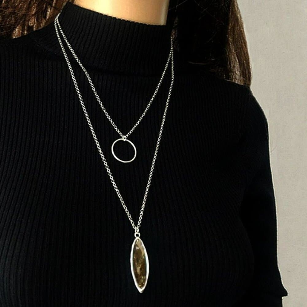 Marlowe Ellipse Circle Layered Light Champagne Crystal Necklace Gift Packaged - Thumbnail 3