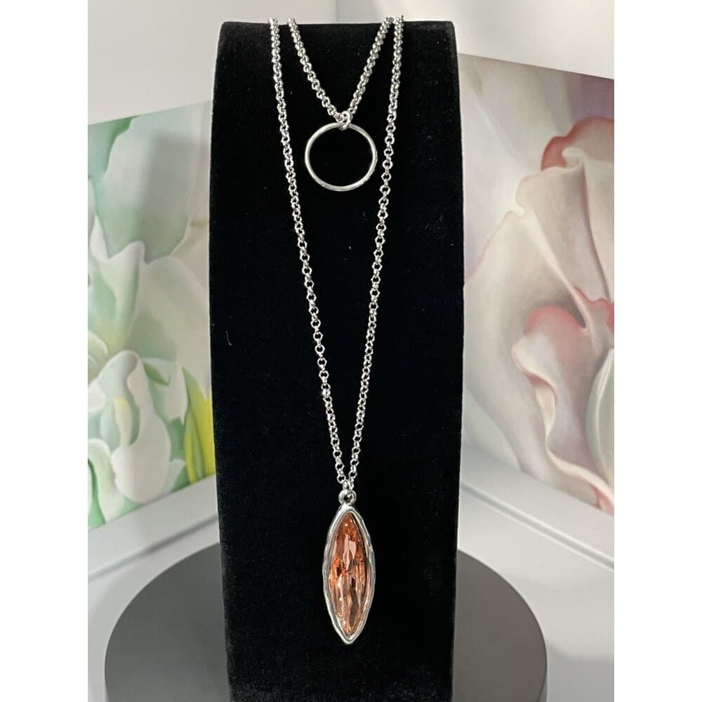 Marlowe Ellipse Circle Layered Pink to Coral Crystal Necklace Gift Packaged - Thumbnail 9