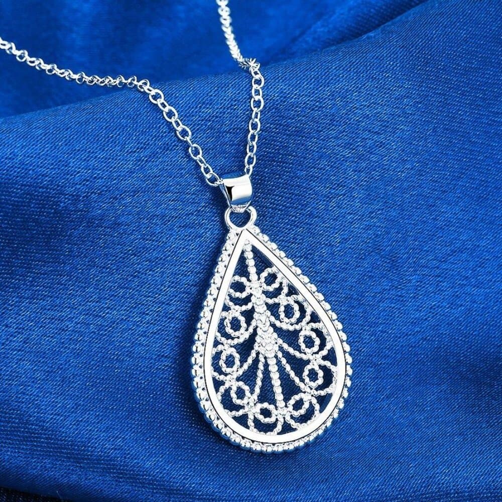 Mikaela Lane Filigree 925 Sterling Silver Teardrop Necklace Earrings Gift Set - Thumbnail 2