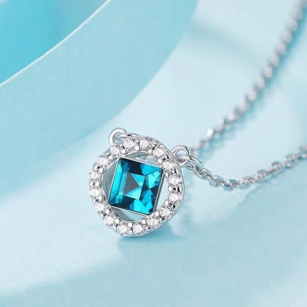 Melissa Ann Topaz Blue Cubic Zirconia Sterling Silver Necklace Gift Packaged - Thumbnail 3
