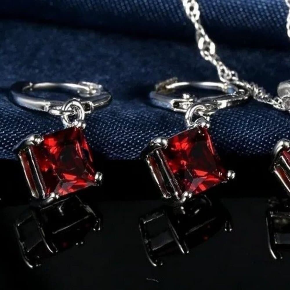 Mia Sincerity Simulated Red Garnet 925 Sterling Silver Earrings Gift Boxed - Thumbnail 2
