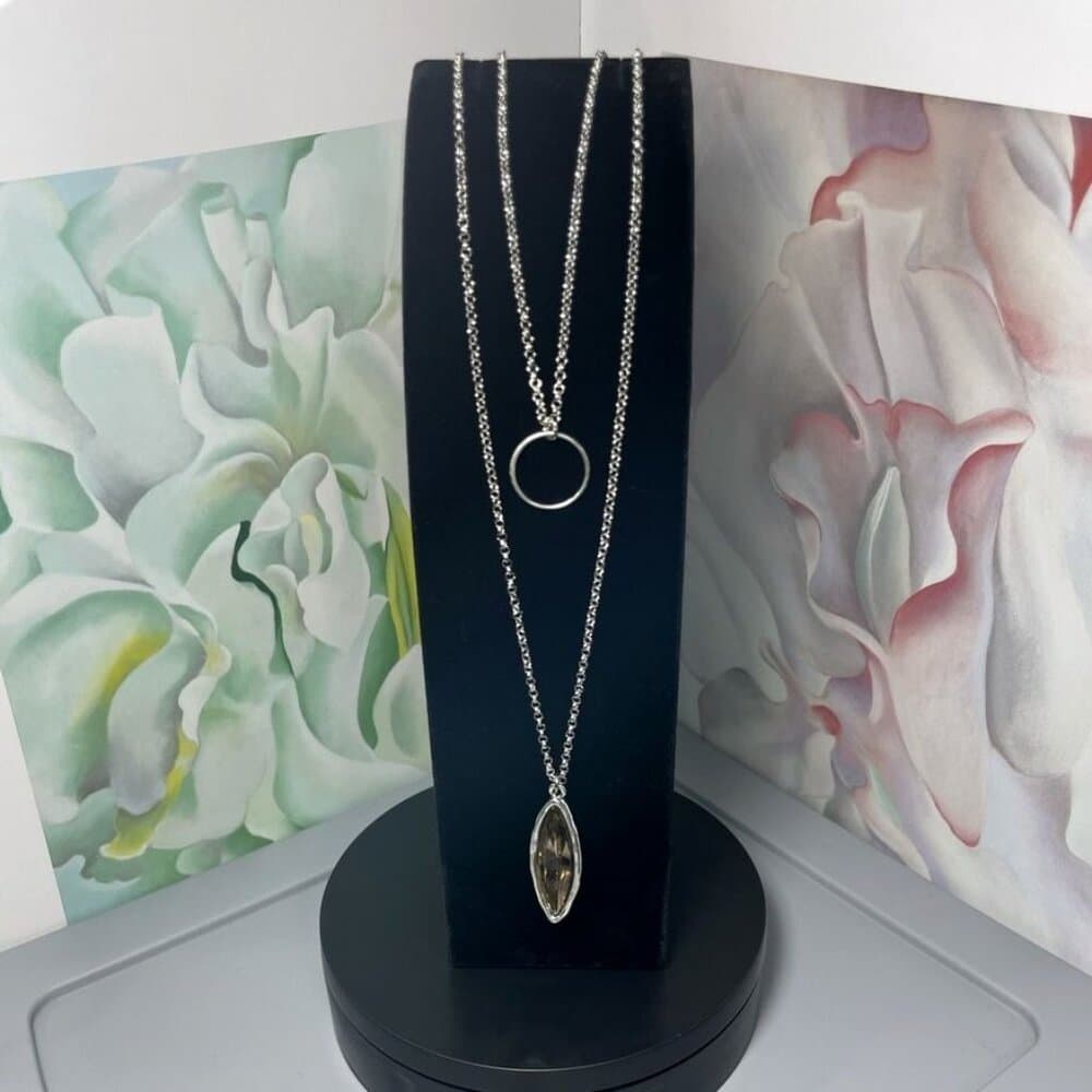 Marlowe Ellipse Circle Layered Light Champagne Crystal Necklace Gift Packaged - Thumbnail 9