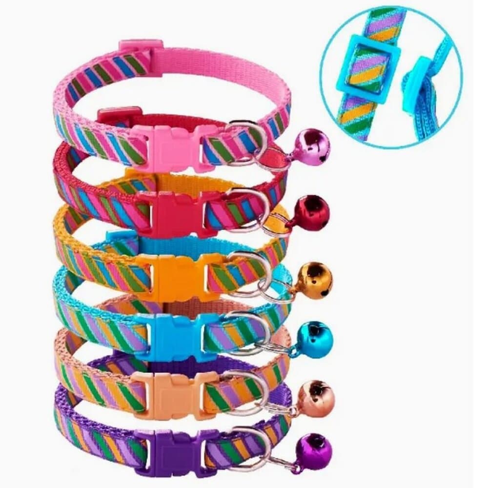 Marlee Candy Stripe Red Pink Blue Green Bell Cat Collar with Toys Gift Packaged - Thumbnail 2