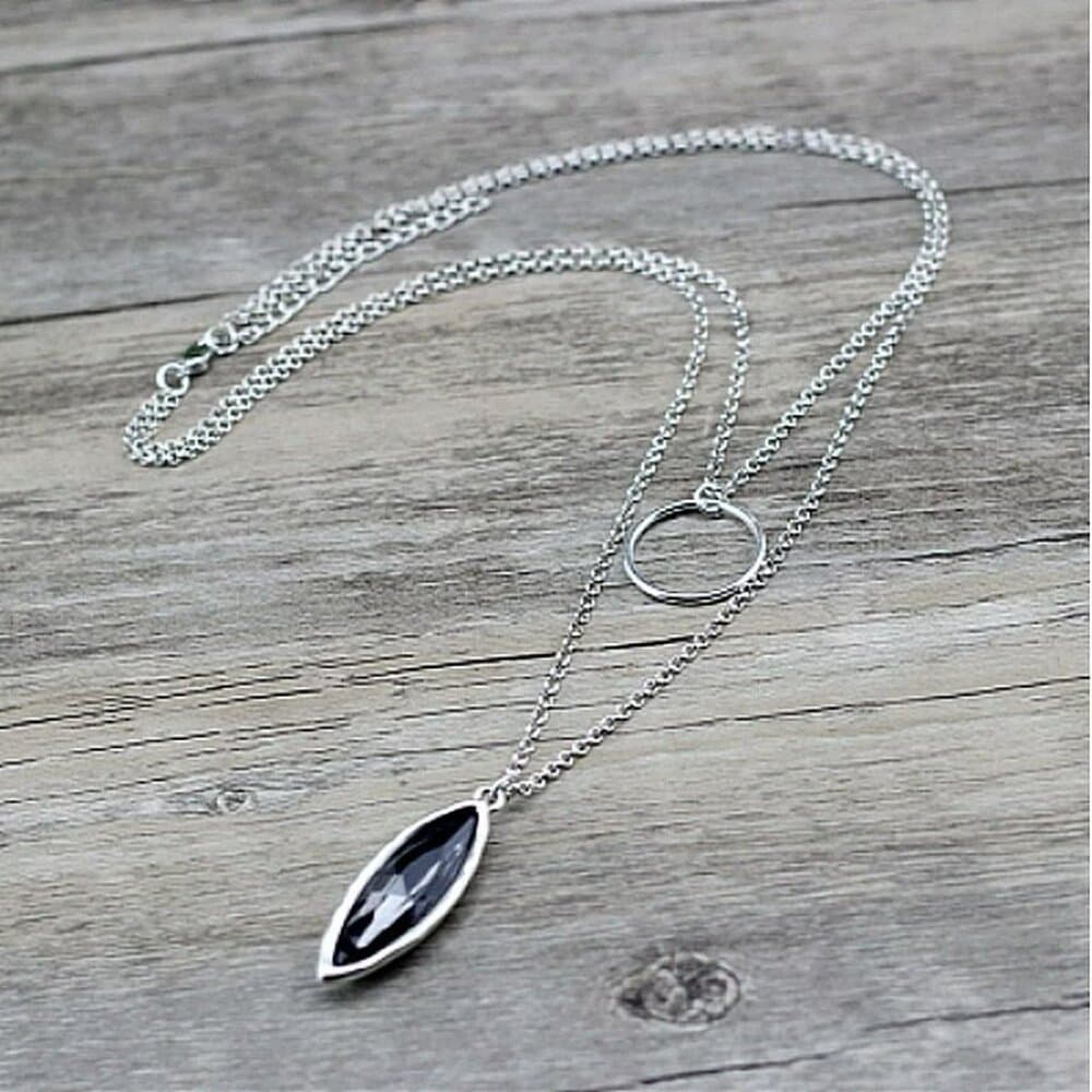 Marlowe Ellipse Circle Layered Smokey Gray Crystal Necklace Gift Packaged - Thumbnail 2