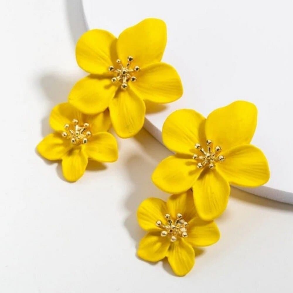 Thalia Blooms Florets Vivid Yellow Tiered Flower Earrings Gift Packaged - Thumbnail 5