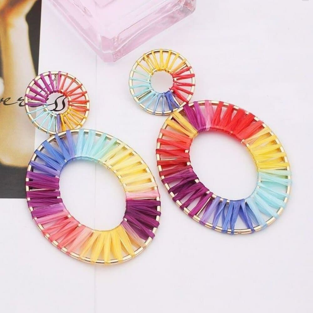 Lyanna Colorful Bohemian Cotton Weaved Earrings Oval Shaped Gift Packaged - Thumbnail 8