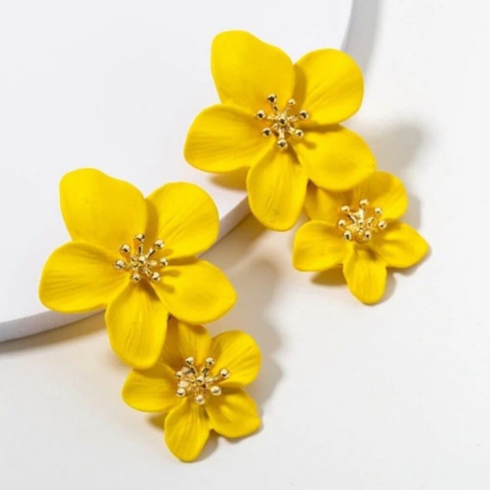Thalia Blooms Florets Vivid Yellow Tiered Flower Earrings Gift Packaged - Thumbnail 10
