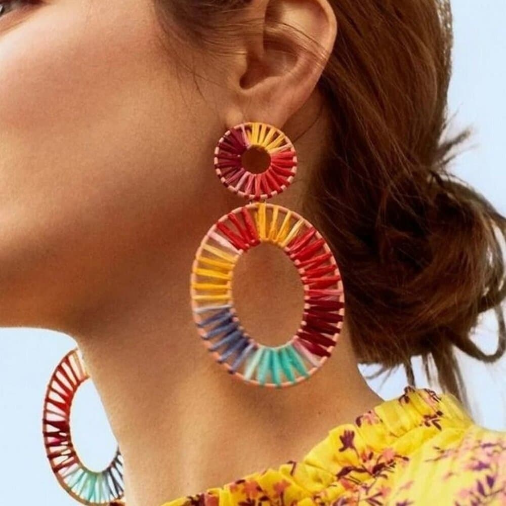 Lyanna Colorful Bohemian Cotton Weaved Earrings Oval Shaped Gift Packaged - Thumbnail 2